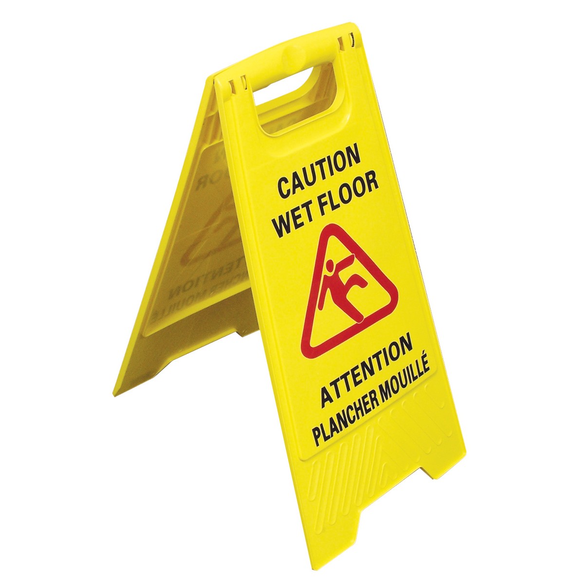 Bilingual Floor Sign "Caution Wet Floor" - Two-Sided Imprint - Yellow image 0