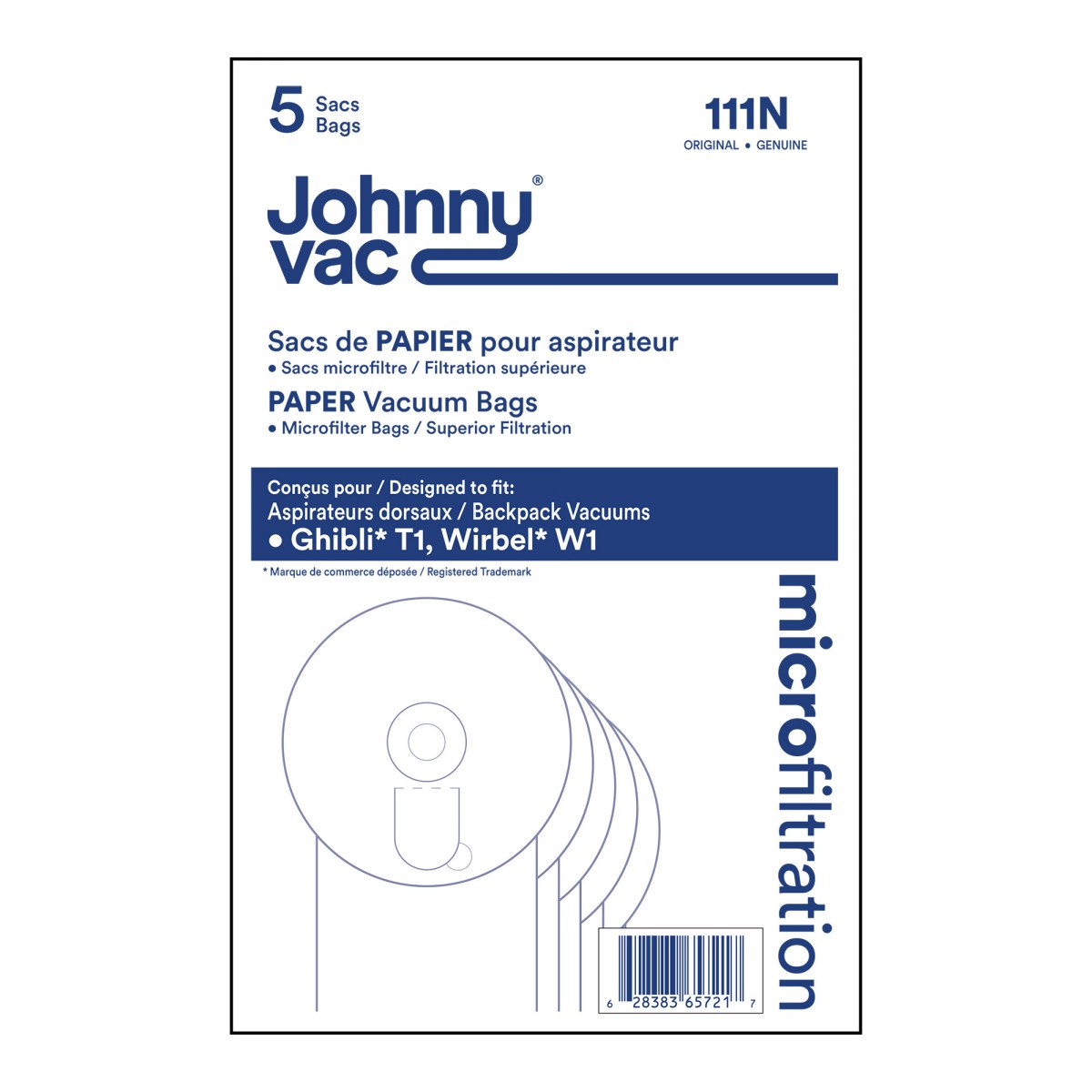 Johnny Vac Round Paper Vacuum Bag For JVT1 And Ghibli - 5 Bags image 2