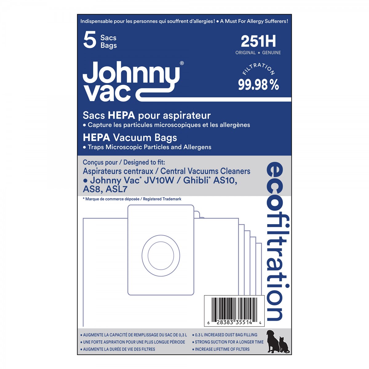Johnny Vac HEPA Microfilter Bag For JV10W & Ghibli AS - 5 Bags image 2