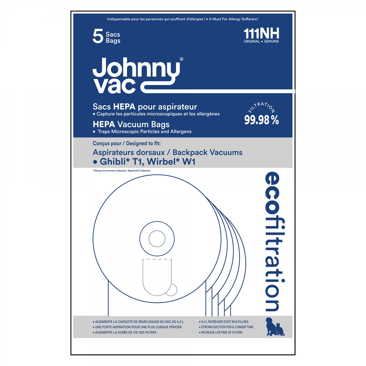 Johnny Vac Round Microfilter HEPA Vacuum Bag For JVT1 And Ghibli - 5 Bags image 2