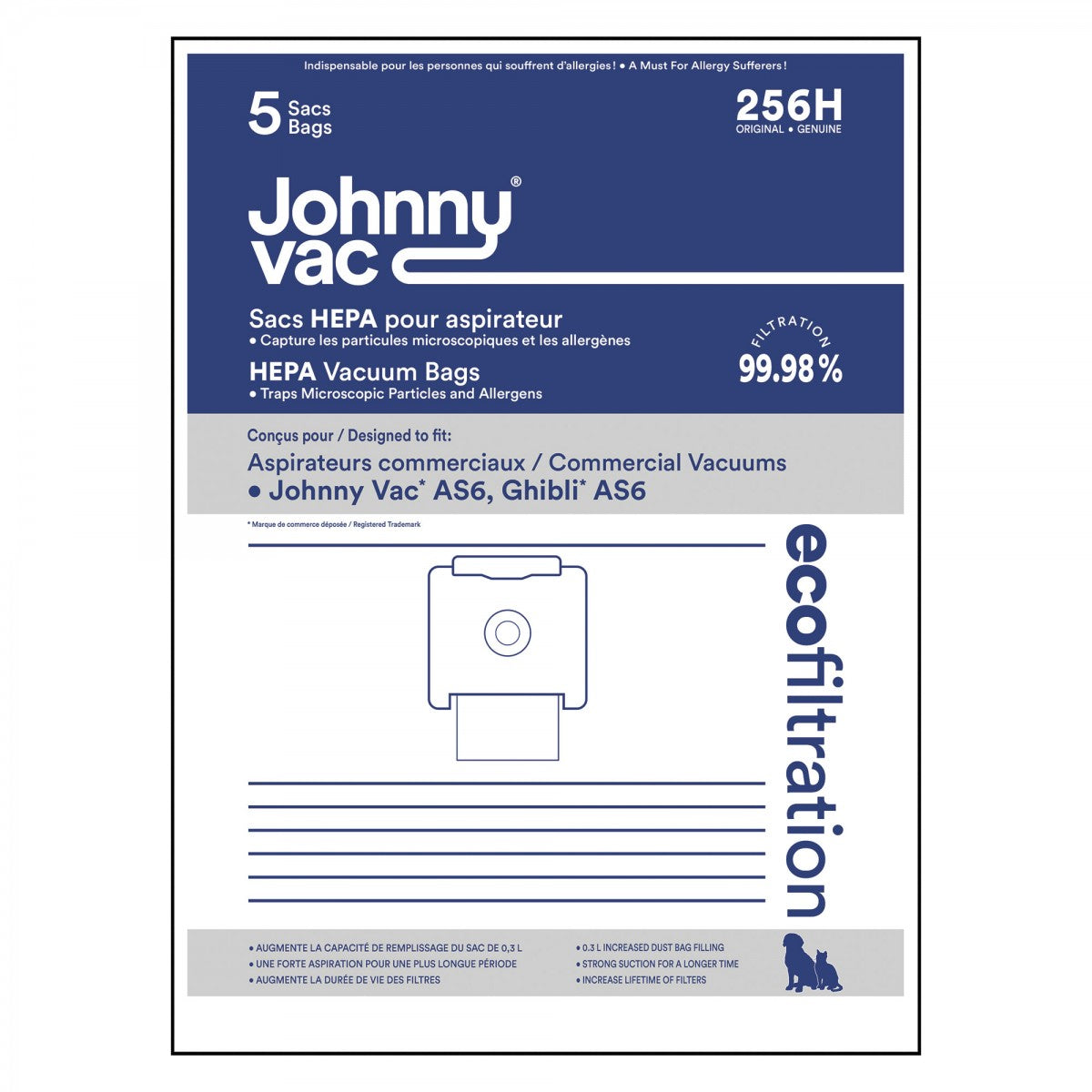 Johnny Vac HEPA Microfilter Bag For AS6 Vacuum - 5 Bags image 2