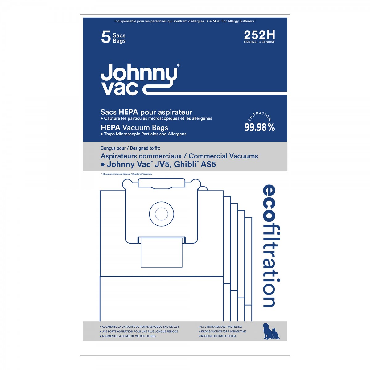 Johnny Vac HEPA Microfilter Bag For JV5 And AS5 Vacuums - 5 Bags image 2