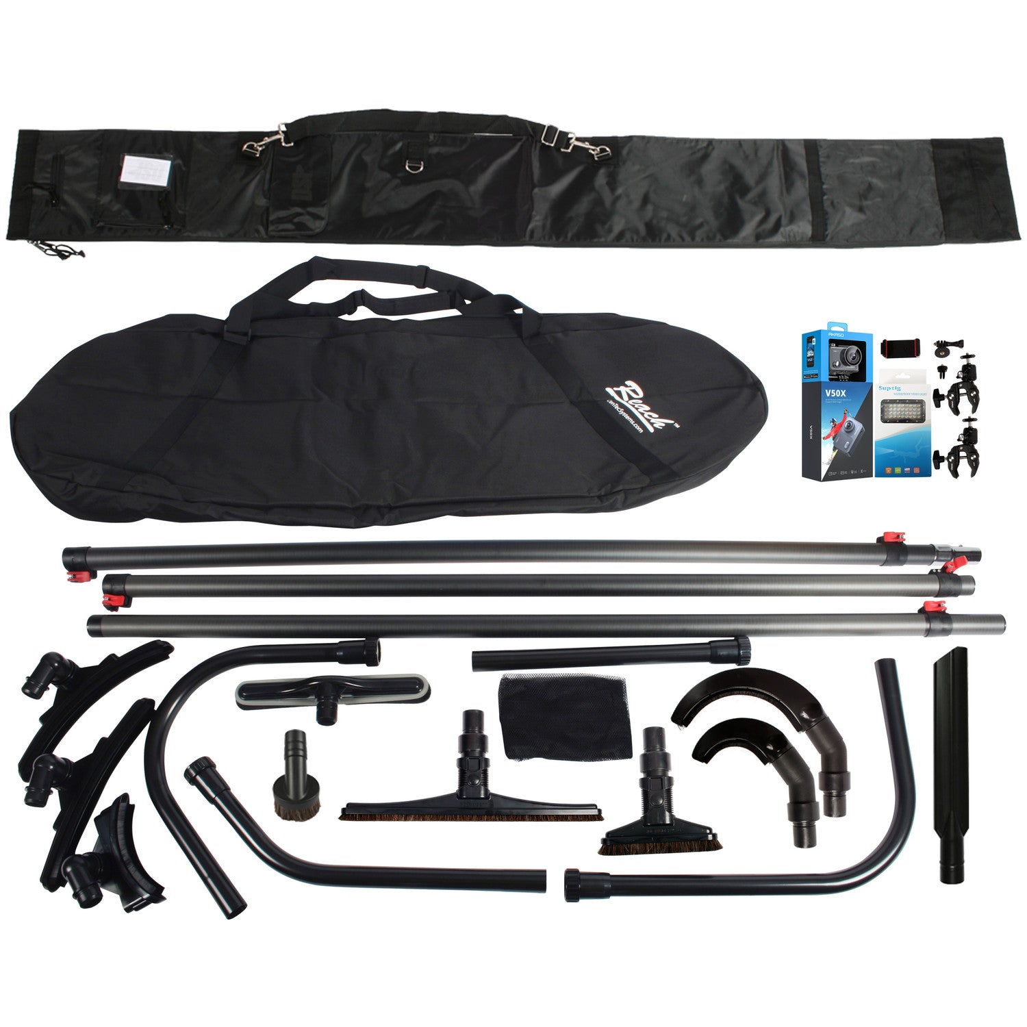 Centec 35 Foot High Reach Vacuum Attachment Kit with 3 Carbon Fiber Poles, Camera and Light