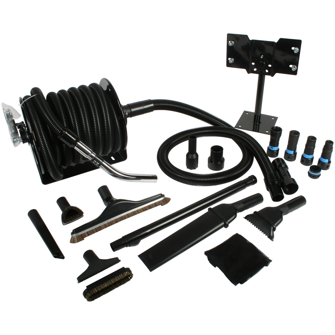 Centec Aeon Vacuum, Steel Hose Reel, 1.25 Inch X 33 Foot Hose, Quick Click Dust Collection Adapters, Commercial Cleaning Tools and Swivel Mounting Plate