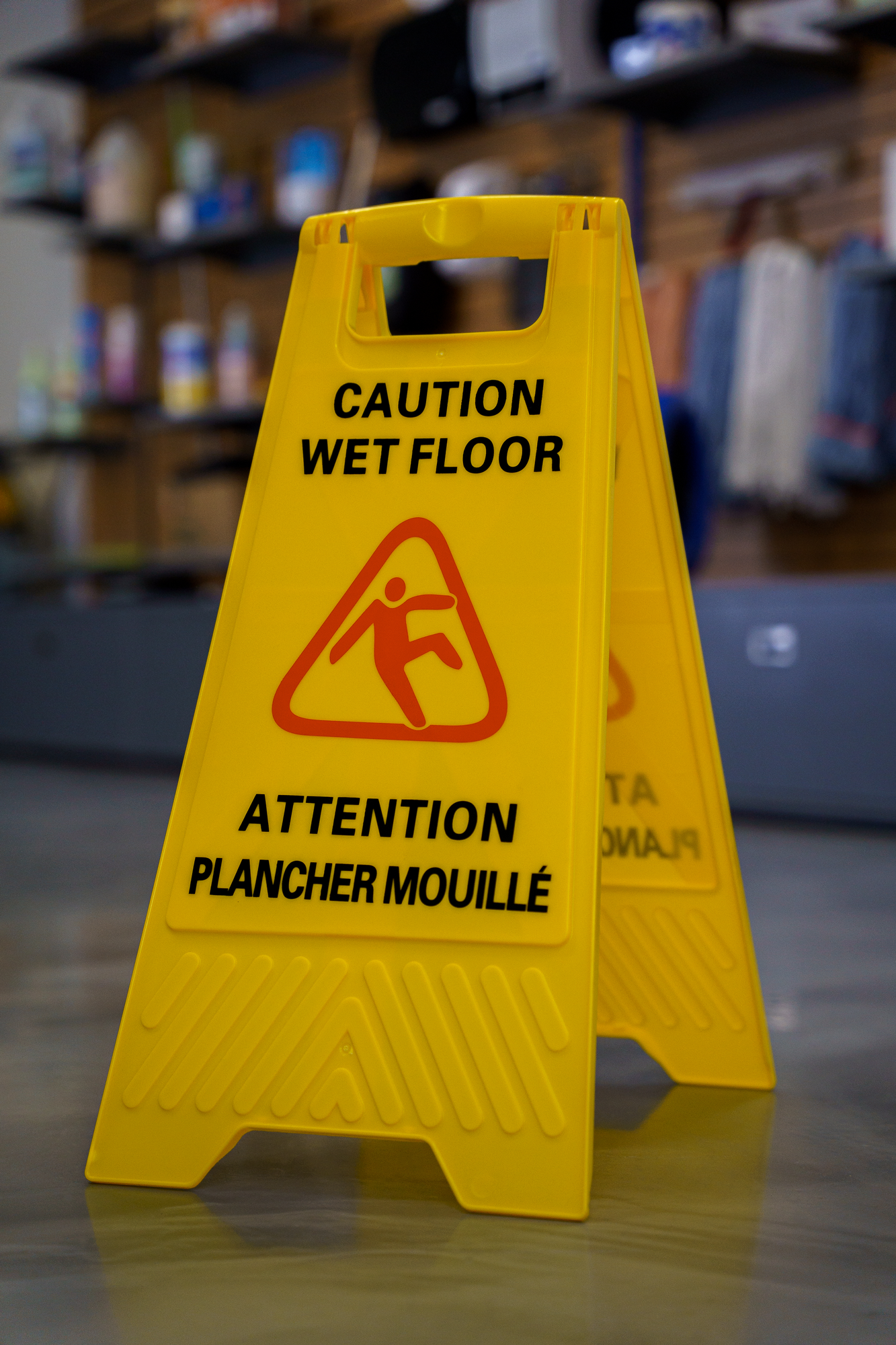 Bilingual Floor Sign "Caution Wet Floor" - Two-Sided Imprint - Yellow image 1
