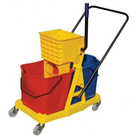 Mobile Mopping Trolley With Buckets And Side Press Wringer image 0